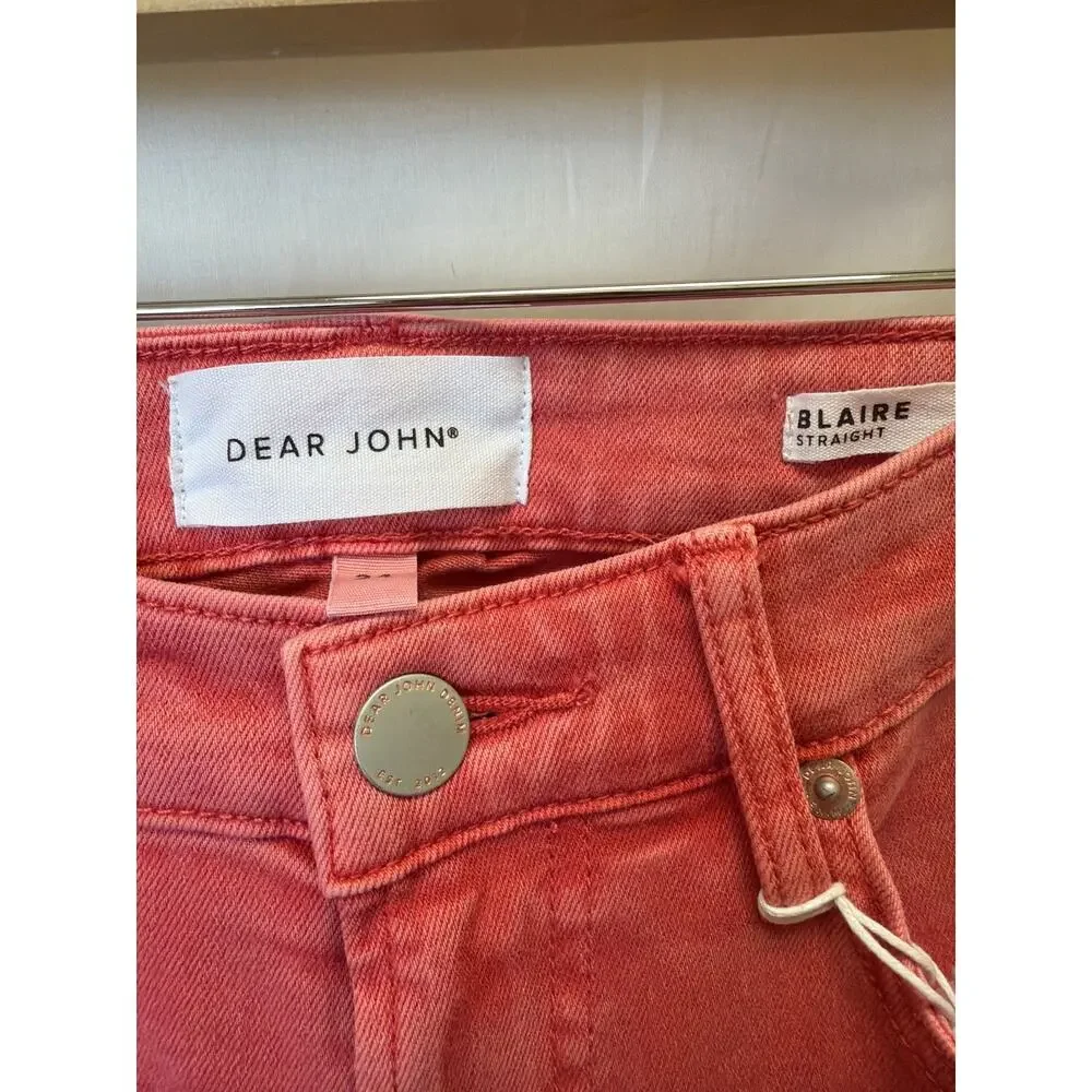 NWT Dear John Blaire Straight Leg Denim Jeans - Coral #0345 SZ 25